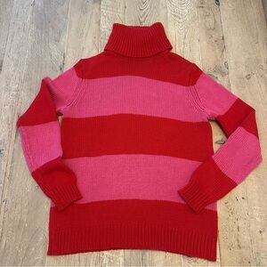 Isaac Mizrahi Red and Pink Striped Turtleneck Sweater